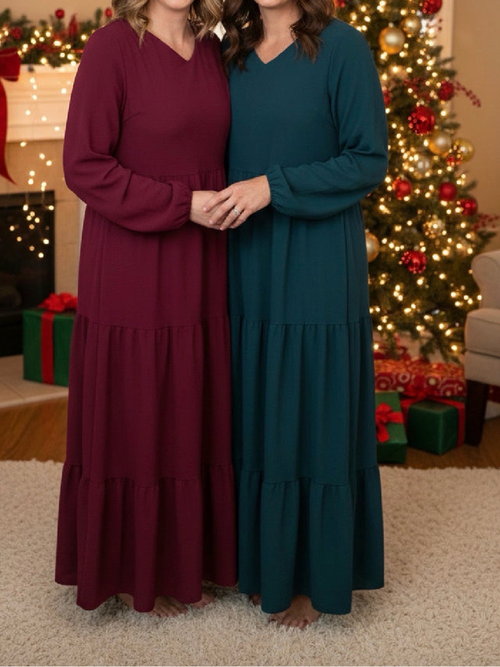 BURGUNDY WINE 3-TIERED MAXI DRESS | XL | BOHO • WESTERN • HOLIDAY - Picture 6 of 8